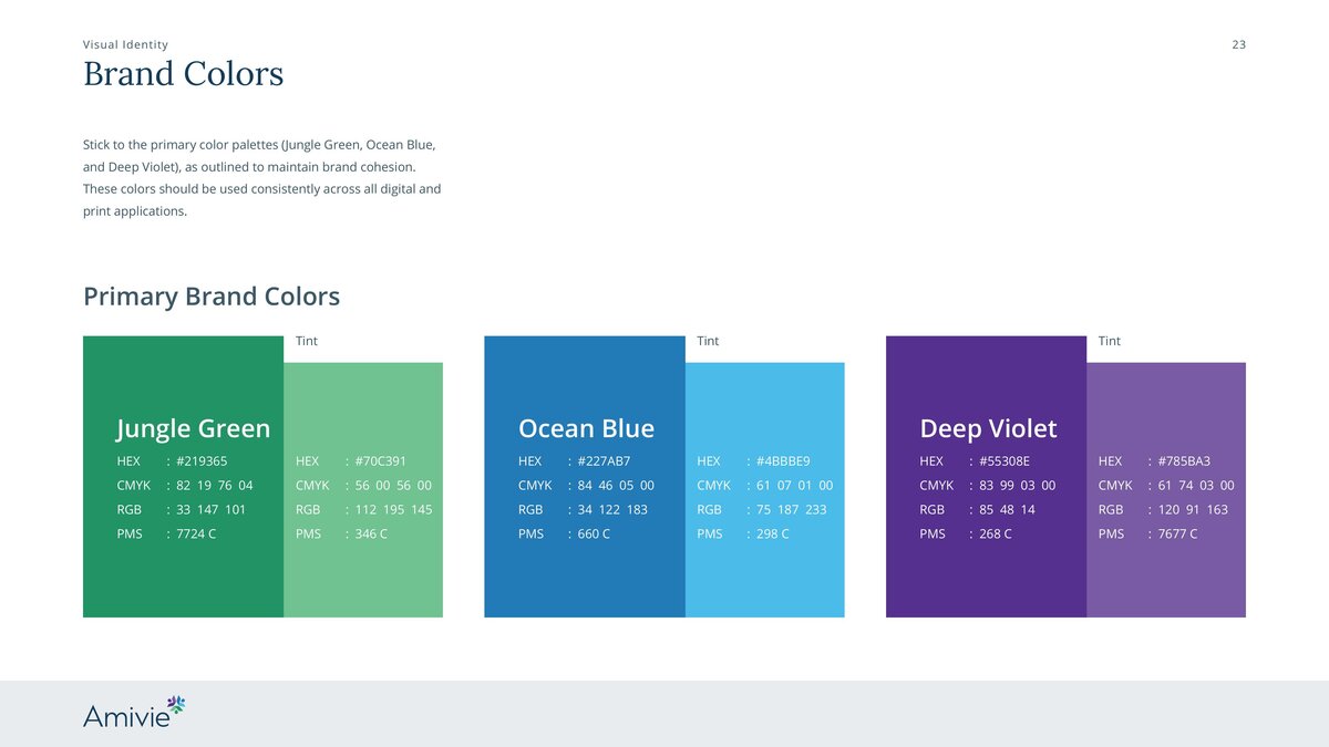 Amivie brand color palette — warm earth tones for homecare brand identity