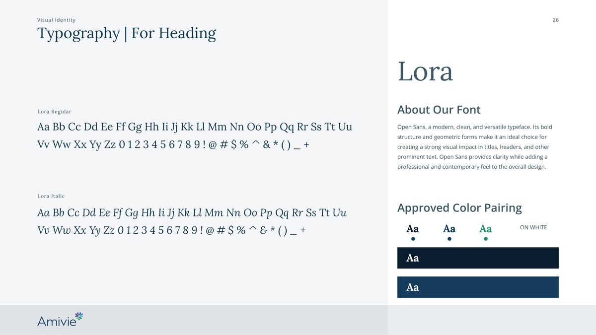 Amivie brand typography system — typeface selections for homecare and IDD services